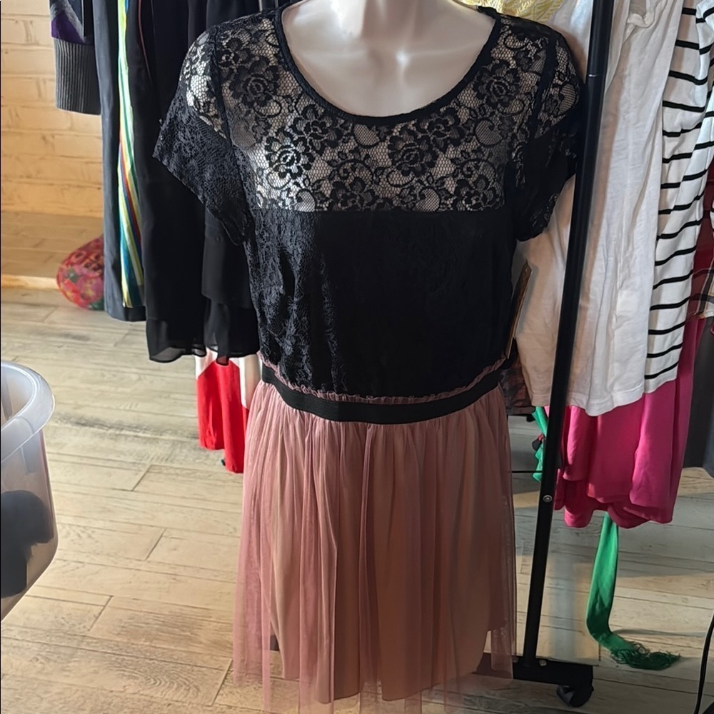 Speechless Black Lace and Pink Tulle Dress
